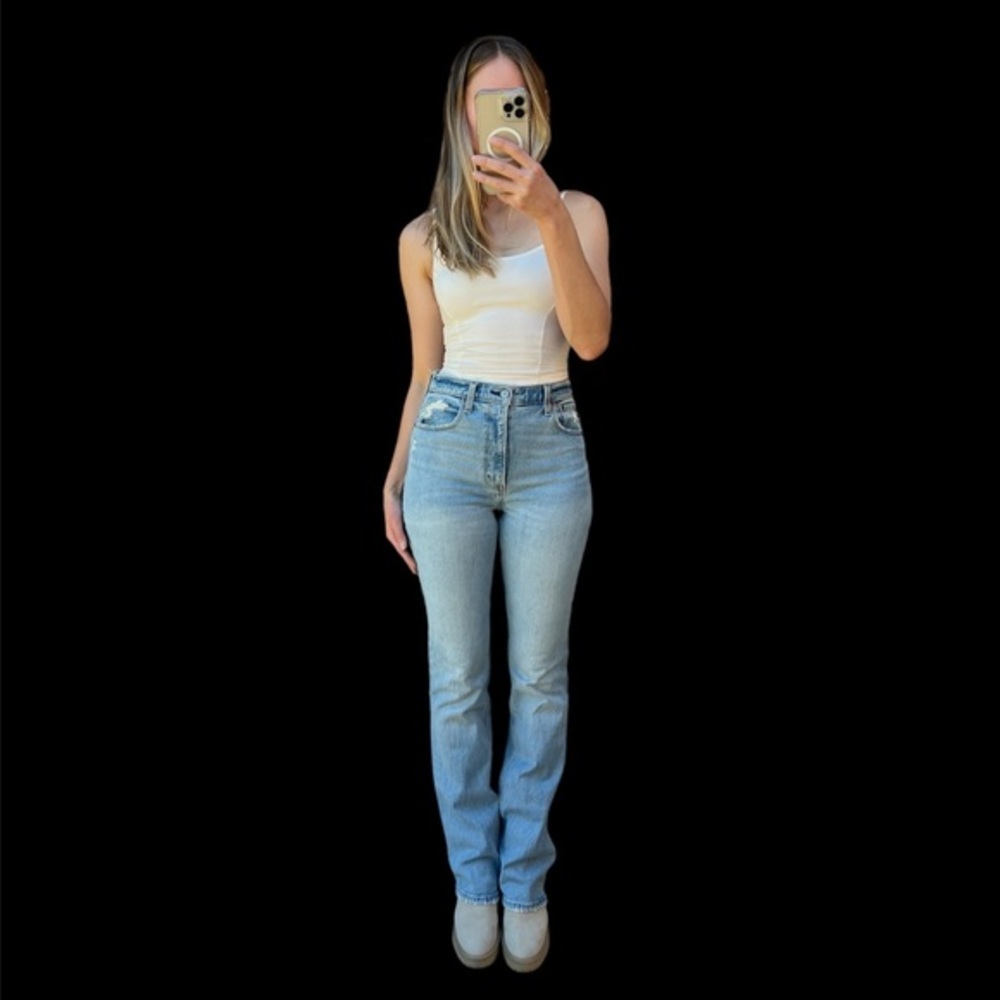 ABERCROMBIE & FITCH 70'S FLARE WOMEN'S JEANS SIZE 27L ULTRA HIGH RISE LIGHT WASH